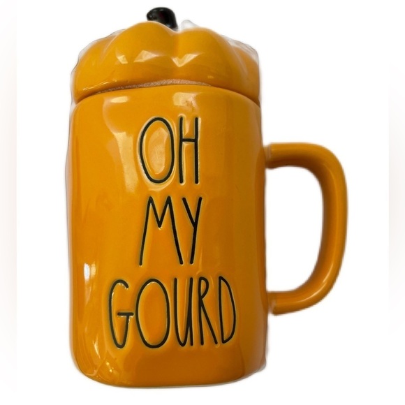 Rae Dunn Oh My Gourd Mug with Lid NWOT fall Autumn Orange Mug - Picture 1 of 5